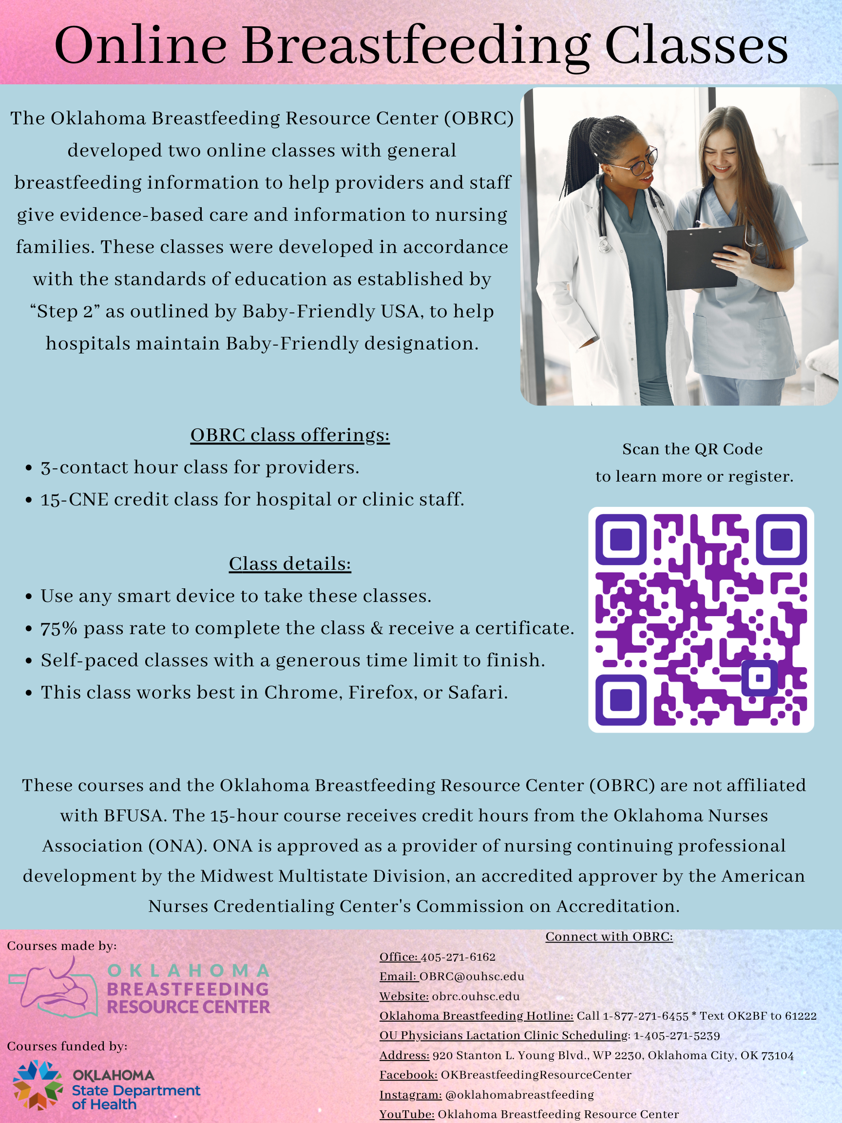 Flyer of OBRC's online breastfeeding education for healthcare professionals
